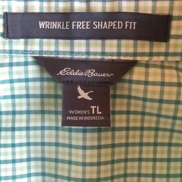 Eddie Bauer Woman’s Green/White Plaid Button-Up Shirt Size TL - Picture 6 of 7